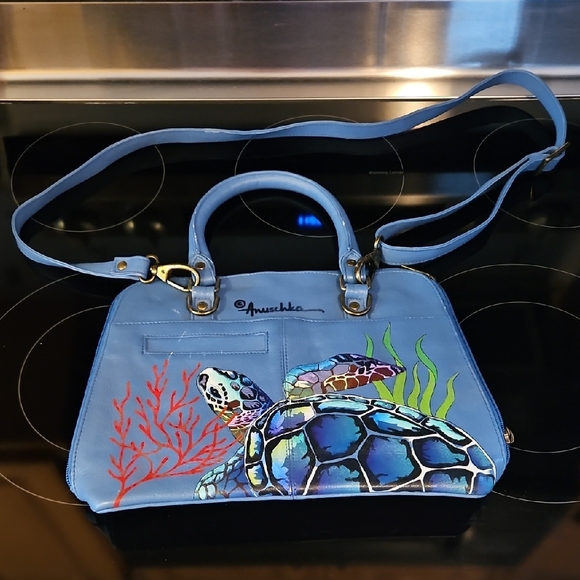 Anuschka Handbags - Blue Hand-Painted Anuschka Turtle Design Women's Bag